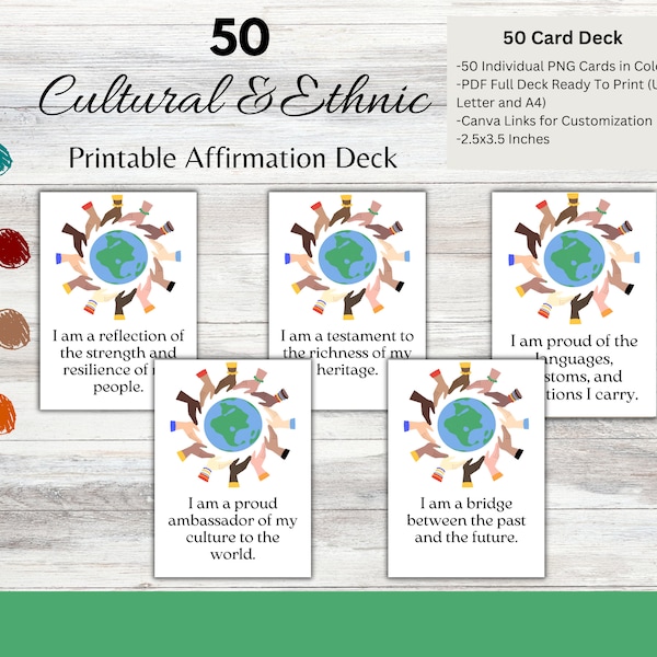 50 Cultural Pride Affirmation Cards Digital Download, Ethnic Identity Deck 2023, Celebratory Quotes Printable Collection