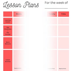 Week at a Glance Lesson Plan Template