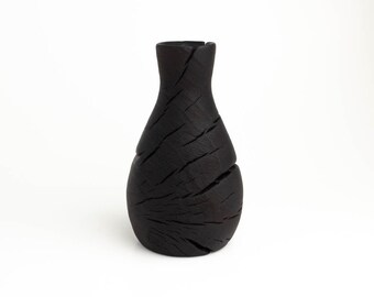 Charred Wood Vase - 3 1/4 by 5 3/4 Inches