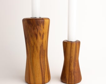 Pair of Hand-Turned Plum Wood Candlesticks: Modern Taper Candle Holders