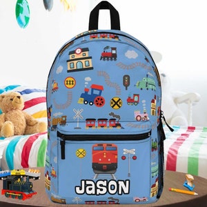 Sac à dos train, cartable train à vapeur personnalisé pour garçons, sac à dos moteur de chemin de fer personnalisé, cadeau d'amant de locomotive pour fils