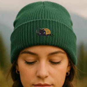 Gorro de escarabajo rinoceronte bordado: gorro de punto unisex contra insectos, gorro de entomología