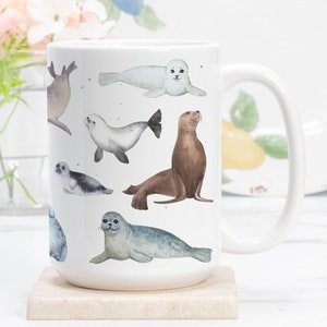 Seal Mug, Cute sea lion coffee cup, Seal lover gift for mom  wife or Marine Biology lover, Glass can tumbler 16 oz, Kawaii Ocean animal