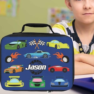 Boîte à lunch pour voiture, Sac à lunch isotherme personnalisé pour voiture de course, Boîte à lunch de rentrée des garçons, Sac à lunch personnalisé pour enfants, Cadeaux pour voiture pour tout-petits
