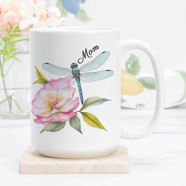 Dragonfly Mug, Personalized gift for mom, Insect Coffee Cup, Dragonflies lover gift for her, Under 20 dollars