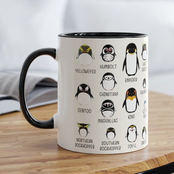 Penguin Mug, Cute Bird Identification coffee mug, Penguin love gift for him, Kawaii tea cup, Marine animal