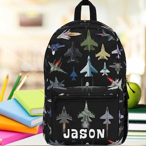 Sac à dos avion de chasse, sac d'avion militaire personnalisé pour garçons, cartable d'aviation personnalisé, sac à dos pour amoureux des avions, cadeau pour fils ou enfants