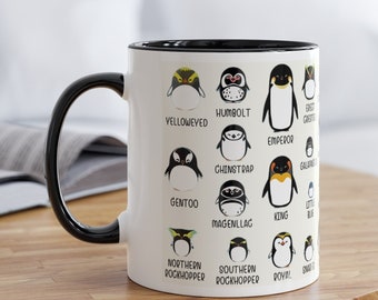 Penguin Mug, Cute Bird Identification coffee cup, Penguin love gift for him, Kawaii tea cup, Marine animal