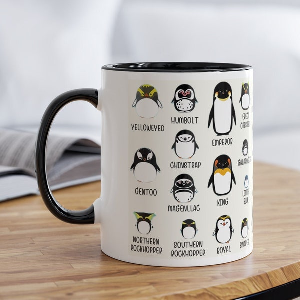 Penguin Mug, Cute Bird Identification coffee cup, Penguin love gift for him, Kawaii tea cup, Marine animal