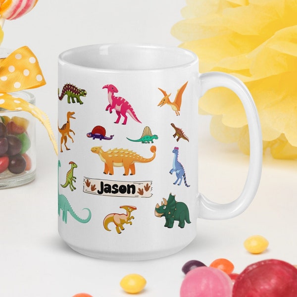 Mug dinosaure, mug personnalisé pour enfants, cadeau dinosaure pour enfants, fils, fille ou petits-enfants, jolie tasse personnalisée pour les tout-petits