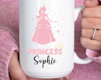 Personalized Princess cup, Cute pink fairytale mug, Kawaii girls teacup, Daughter custom name mug, Princess gift for granddaughter
