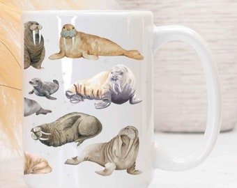 Walrus Mug, Cute baby pup coffee cup, Marine Biology gift idea for kids, Zoology for son, Sea animal lover, for men or women, Walruses