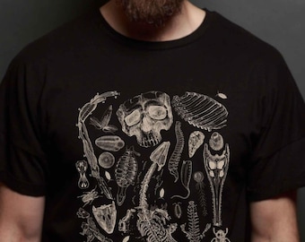 T-shirt graphique crâne d'animal : t-shirt vintage anatomie squelette, cadeau ostéologie