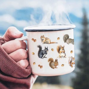 Eichhörnchen Emaille Camp-Becher: Boho Cottagecore Kaffeetasse