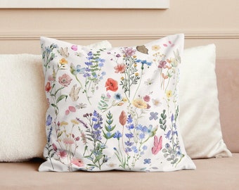 Wildflower Pillow Cover: Spring Floral Accent Cushion, Boho Cottage Decor