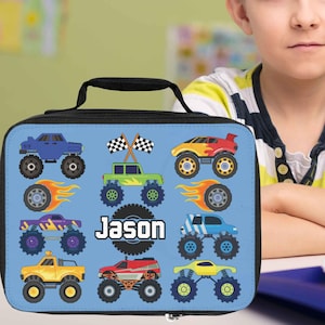 Boîte à lunch pour camion, Sac à lunch isotherme personnalisé pour garçons, Cadeau personnalisé pour camions pour tout-petits, Boîte à lunch de retour à l'école pour enfants