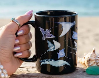 Mug raie : tasse à café à changement de couleur raie manta, cadeau pour amoureux de l'océan
