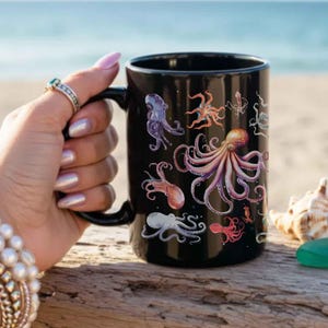 Caneca de polvo: xícara de café Kraken, xícara de chá Cefalópode, copo de vidro de animal marinho