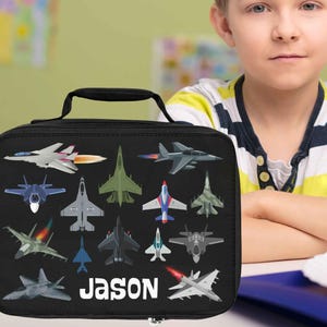 Personalized Fighter Jet Lunch Bag: Insulated Tote for Boys, Aviation gift