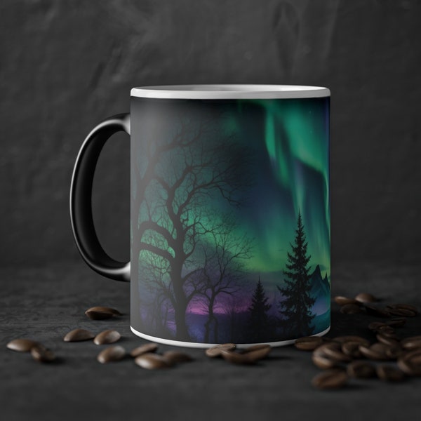 Color Changing Aurora Borealis Mug, Heat Reactive Starry Night Sky Mug, Magic Morphing Northern Lights Coffee Cup, Gifts for him under 20