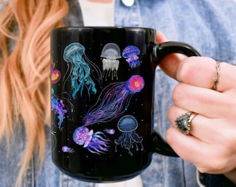 Neon Jellyfish Mug: Oceancore, Sea Jellies, Color Changing Coffee Cup, Marine Animal Tumbler
