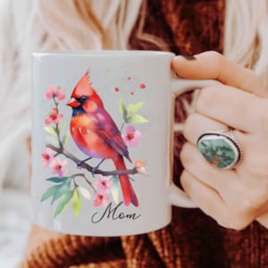 Personalized Cardinal Mug: Watercolor Bird Coffee Cup, Birdwatcher Gift