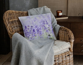 Funda de almohada de lavanda: Funda botánica floral de primavera