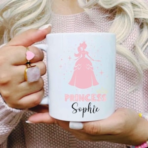 Gepersonaliseerde prinsesmok, roze sprookjeskoffiekop, theekopje meisjes, cadeau aangepaste naam