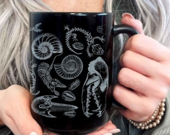 Taza de fósiles: Taza de café de paleontología, taza de té con esqueleto de dinosaurio, estilo Dark Academia.