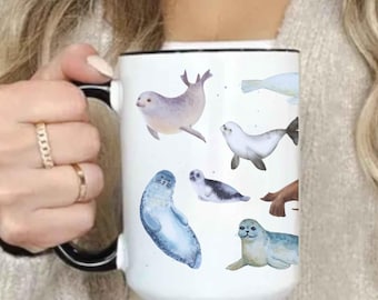 Tasse en phoque : tasse à café otarie, gobelet biologie marine, boîte en verre animal océan kawaii