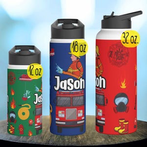 Personalized Firetruck Water Bottle: Stainless Steel, Custom Name Gift