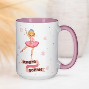 Ballerina Mug, Personalized ballet dancer coffee cup, gift for her or daughter, Girls custom pink mug, for toddlers