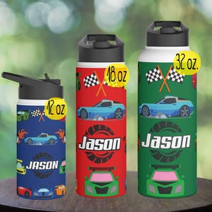 Personalized Race Car Water Bottle: Stainless Steel, Custom Name Gift