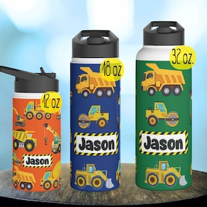 Personalized Construction Truck Water Bottle: Stainless Steel Flask
