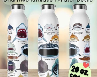 Shark-waterfles 20 oz, Sea Life Identification-waterfles, Marine Biology Lover