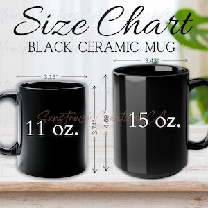 Größentabelle für Becher, Größentabelle für schwarze Keramikbecher, Bechergröße Mockup, Bechermessung 11 Unzen 15 Unzen, Größentabelle für Kaffeetassen, digitaler Download JPG-IMAGE