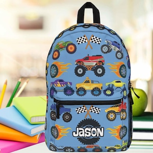 Sac à dos de camion, sac d'école de camion personnalisé de 17 pouces pour garçons, cadeau pour enfants, fils ou neveu, sac à dos ou cartable personnalisé imperméable