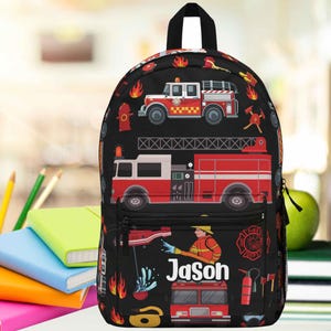 Sac à dos de camion de pompier, sacs à dos de pompier personnalisés, cartable de pompier pour enfants, sac à dos de pompier, héros de sauvetage de cartable avec nom personnalisé