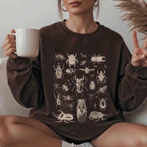 Sudadera de entomología: suéter con estampado de insectos vintage, jersey de cuello redondo con gráfico de escarabajo, jersey de punto con insectos