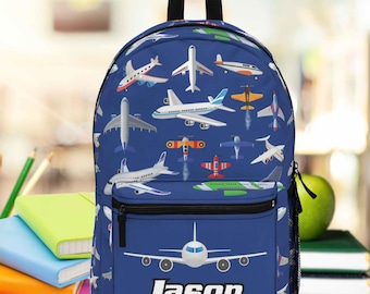 Airplane Backpack: Personalized Plane Bookbag, Aviation Gift for Kids