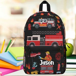 Personalized Fire Truck Backpack: Kids Firefighter School Bag