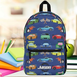 Personalized Race Car Backpack: Waterproof Kids School Bag