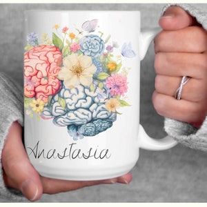 Brain mug, Personalized psychologist coffee cup, Mental health, mind anatomy mug, Neurology gift for Doctor, counsellor or psychology lover