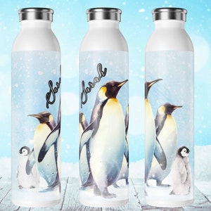 Personalized Penguin Water Bottle: Watercolor Arctic Bird Travel Flask