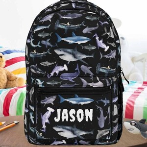 Sac à dos requin, sac personnalisé pour enfants de 17 pouces avec animaux marins, cadeau requin pour garçons, amateur de biologie marine, sac à dos imperméable pour tout-petits ou enfants