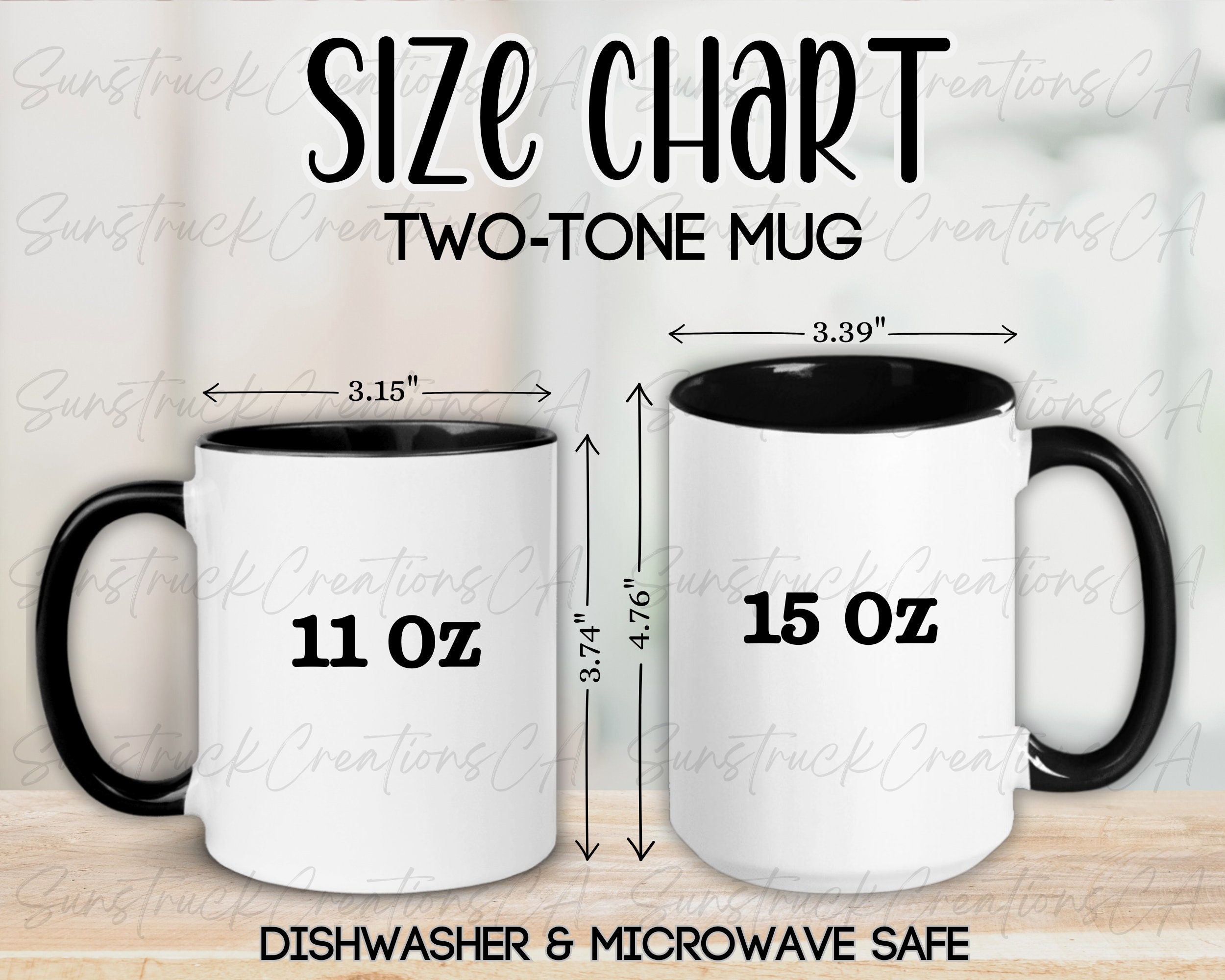 Black Accent Mug Size Chart Mockup: 11oz & 15oz (Digital Download)