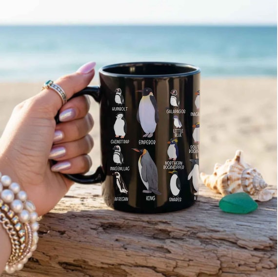 Penguin Mug: Bird Identification Coffee Cup, Marine animal kawaii teacup