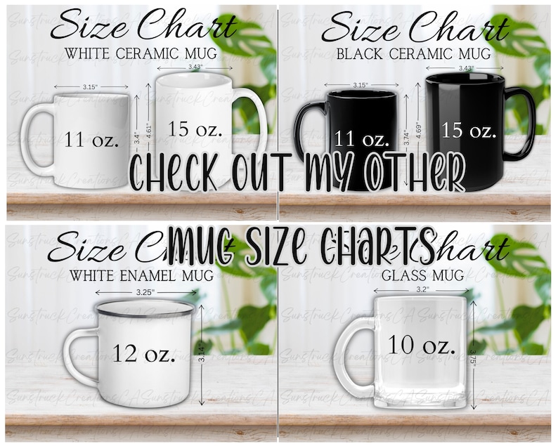 Mug Size Chart Mockups White Ceramic Coffee Cup, Sizing Chart Mocks for