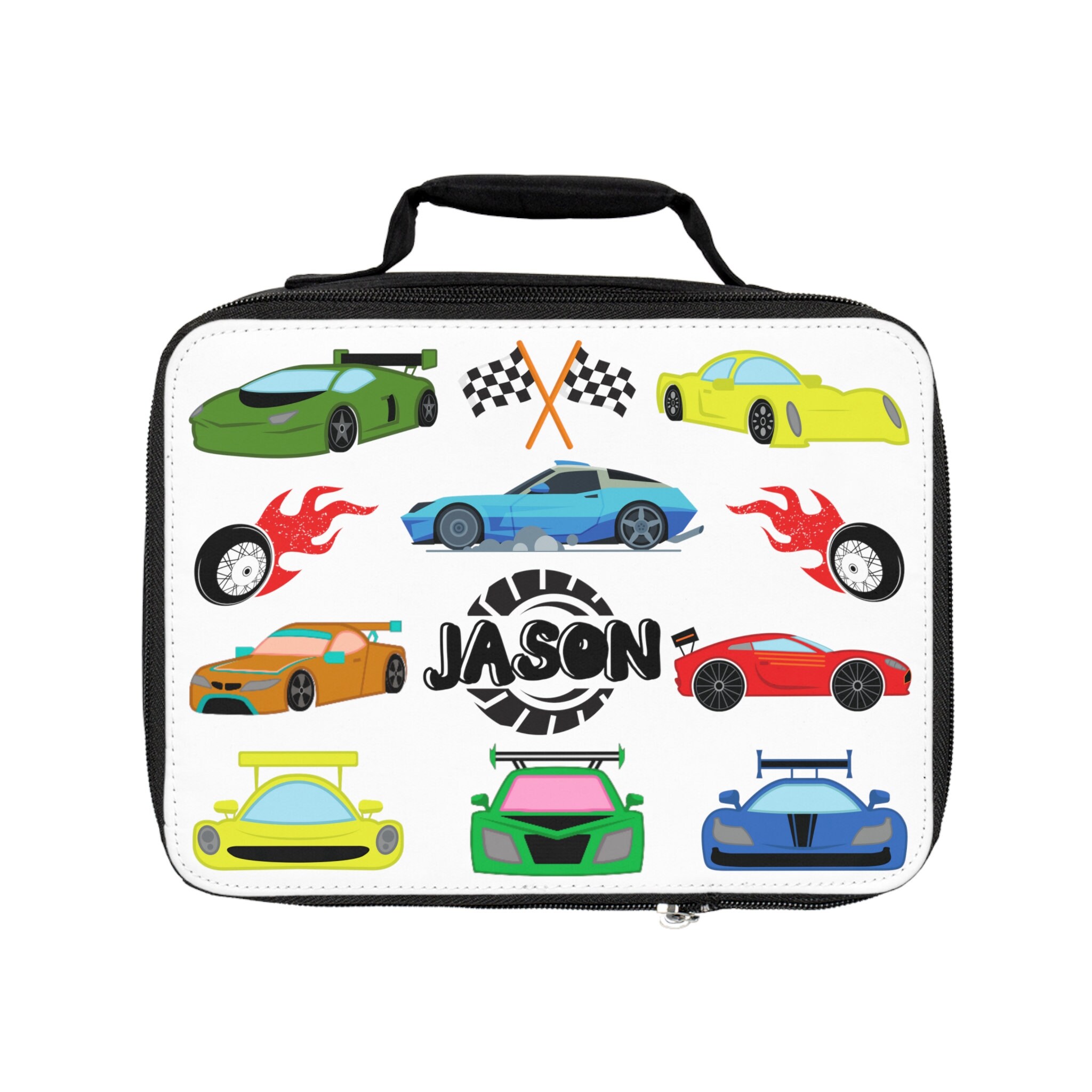 Car Lunch Box, Personalized Race Car Insulated Lunchbag, Boys Lunch Bag, Kids Custom Lunch Bag