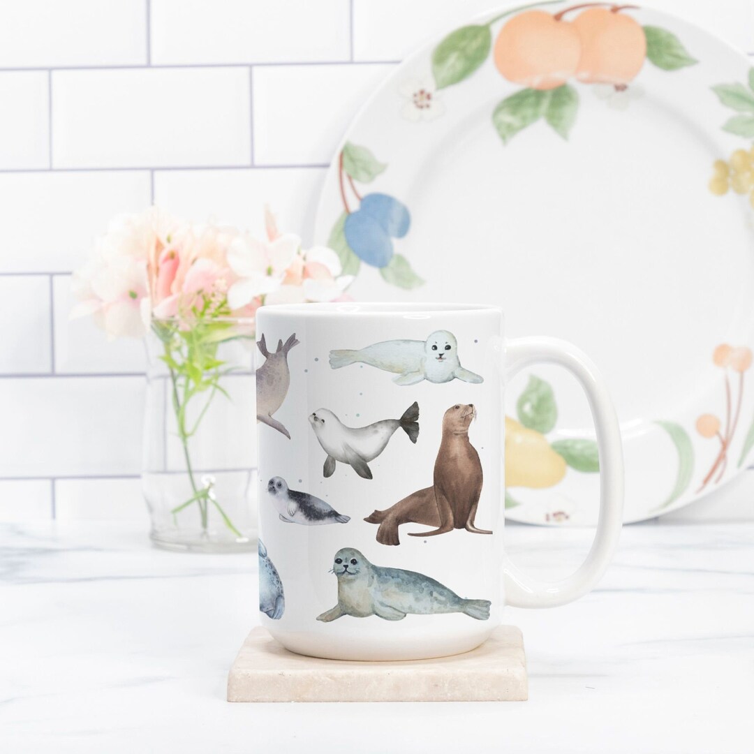 Seal Mug Sea Lion Cup Cute Seal Mug Seal Gift Gray Seal Etsy UK
